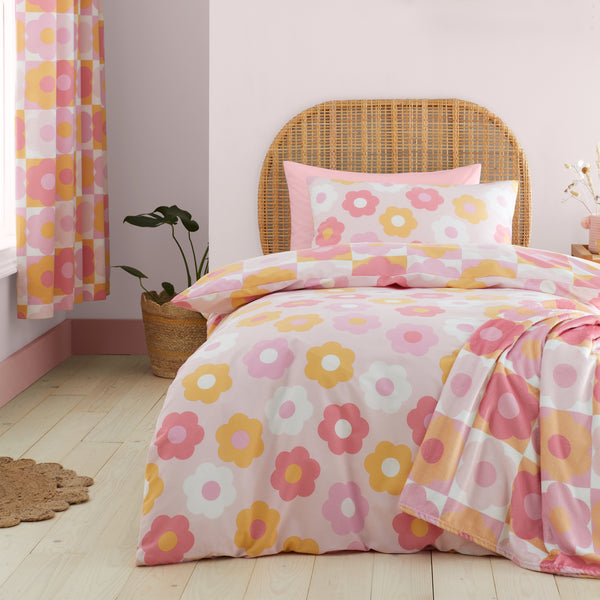 Retro Daisy Pink Duvet Cover Set