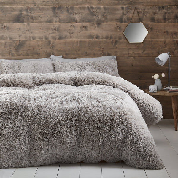 Cuddly Faux Fur Duvet Cover Set - Silver